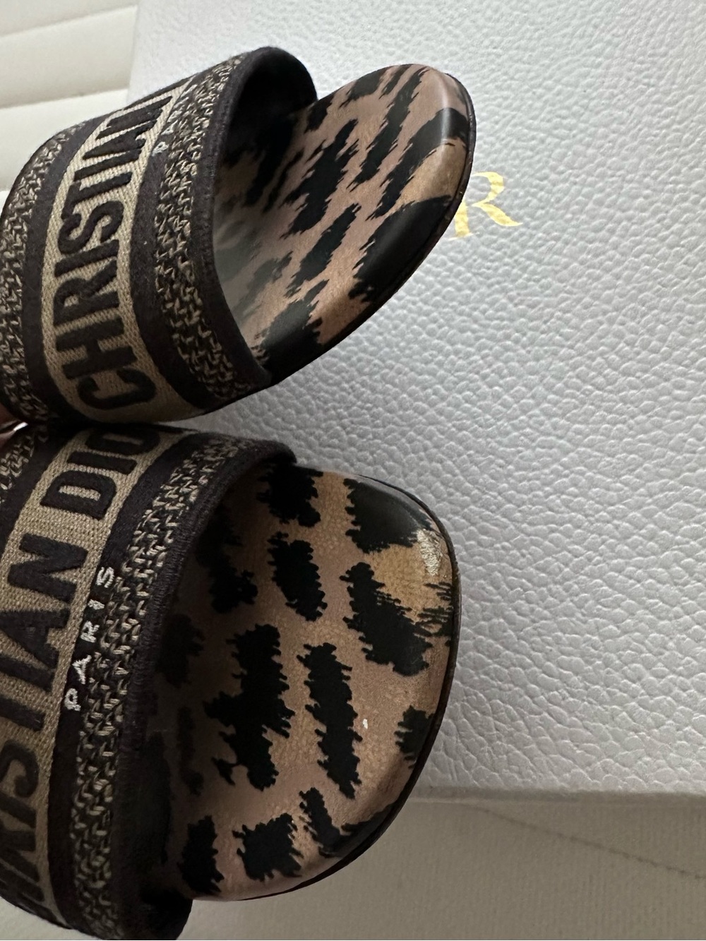 Dior Leopard Print Slide Sandals in Black and Beige - Picture 2 of 4